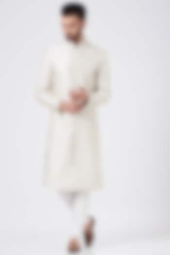White Embroidered Sherwani Set by GUJRALS