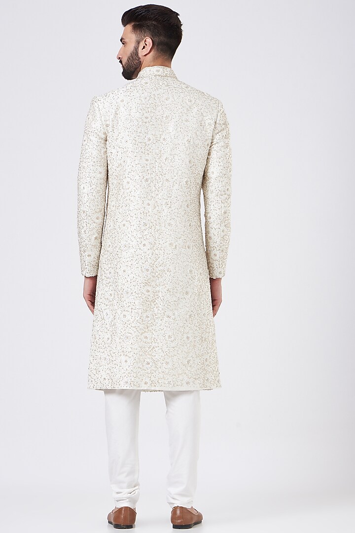 White Embroidered Groom Sherwani Set by GUJRALS at Pernia's Pop Up Shop
