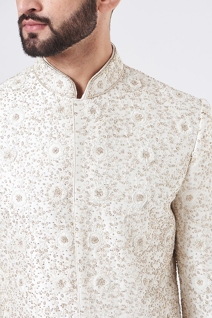 White Embroidered Groom Sherwani Set by GUJRALS at Pernia's Pop Up Shop