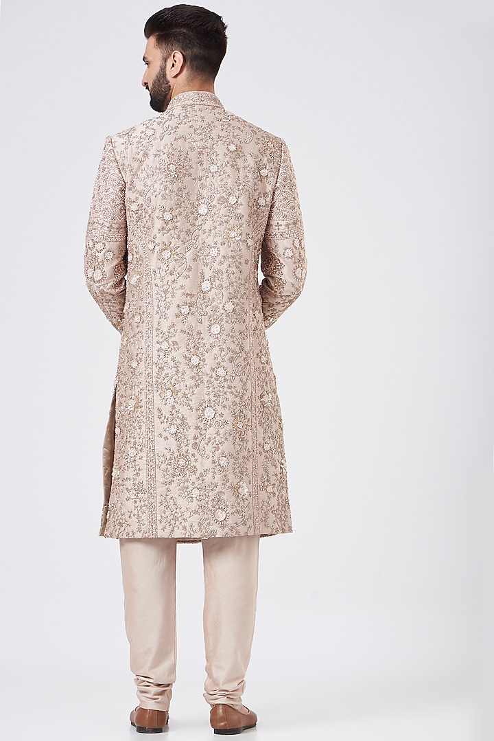 Rose Pink Silk Embroidered Groom Sherwani Set by GUJRALS at Pernia's Pop Up Shop