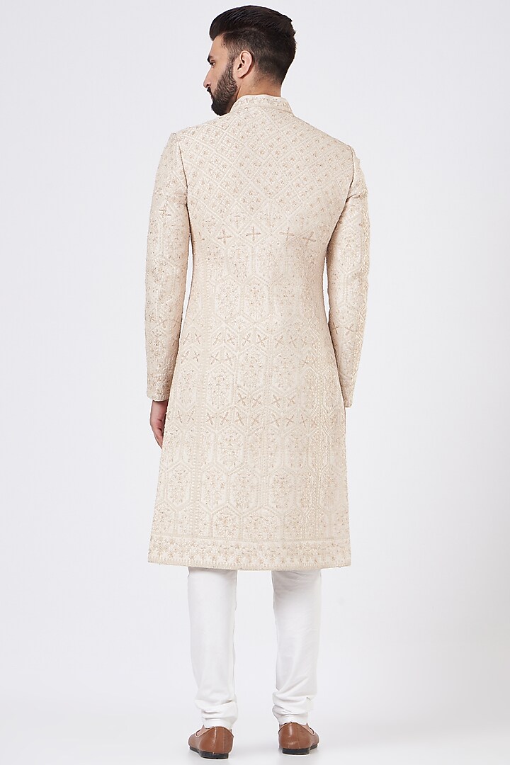 Light Rose Pink Embroidered Groom Sherwani Set by GUJRALS at Pernia's Pop Up Shop