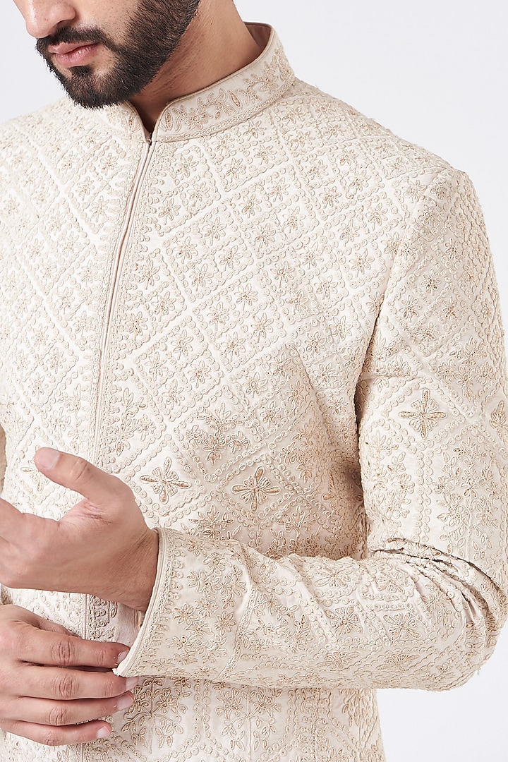 Light Rose Pink Embroidered Groom Sherwani Set by GUJRALS at Pernia's Pop Up Shop