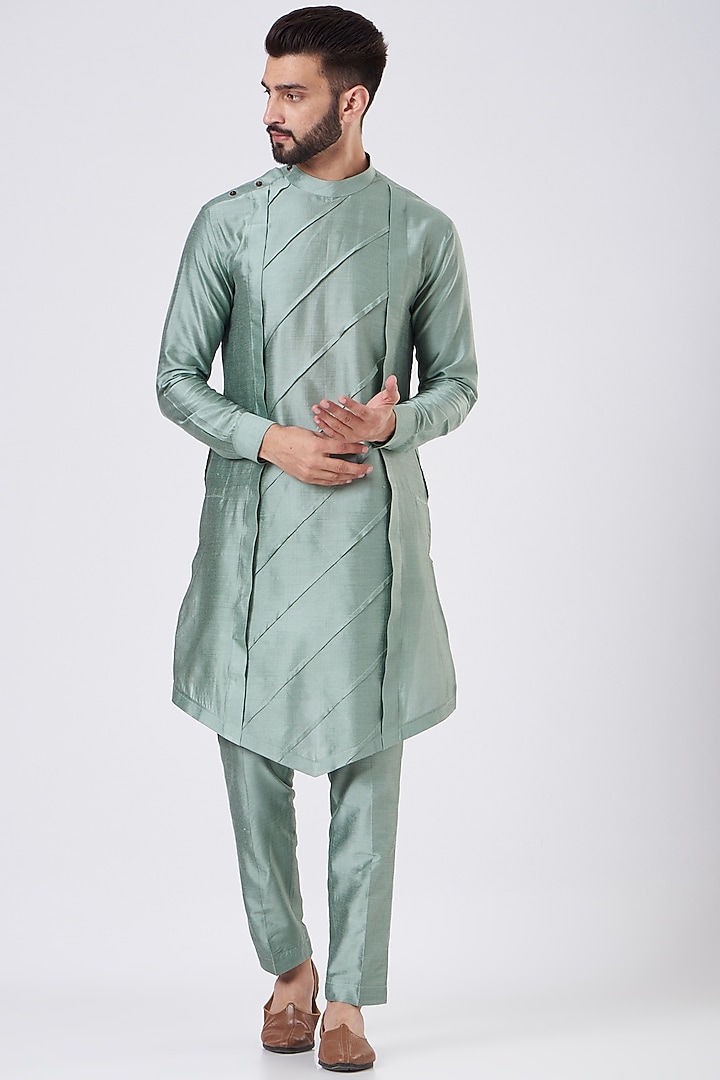 Blue Silk Wedding Indowestern Set by GUJRALS at Pernia's Pop Up Shop