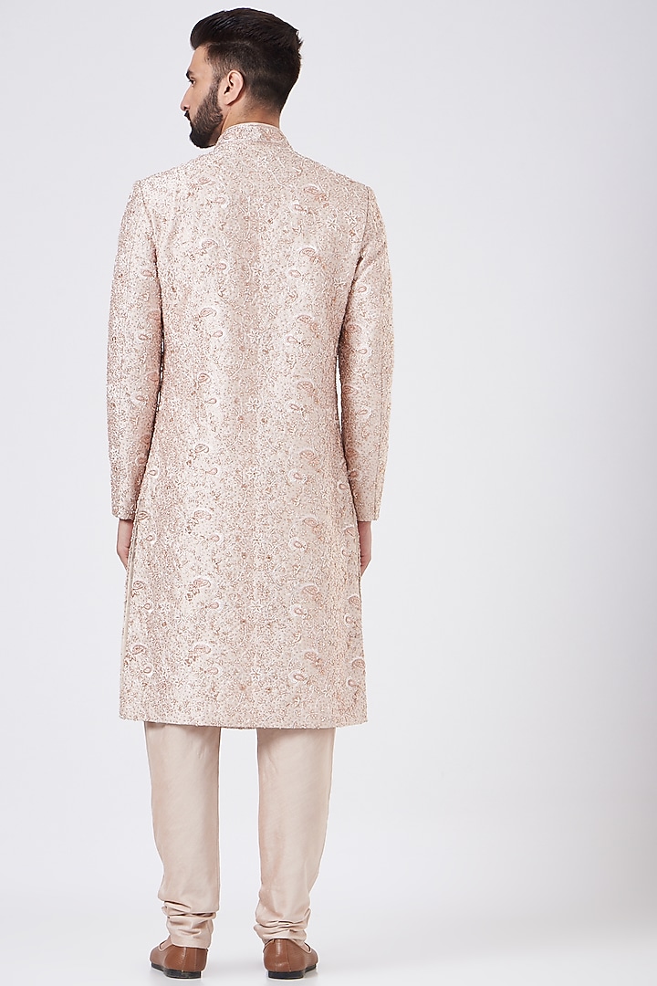 Rose Pink Embroidered Groom Sherwani Set by GUJRALS at Pernia's Pop Up Shop