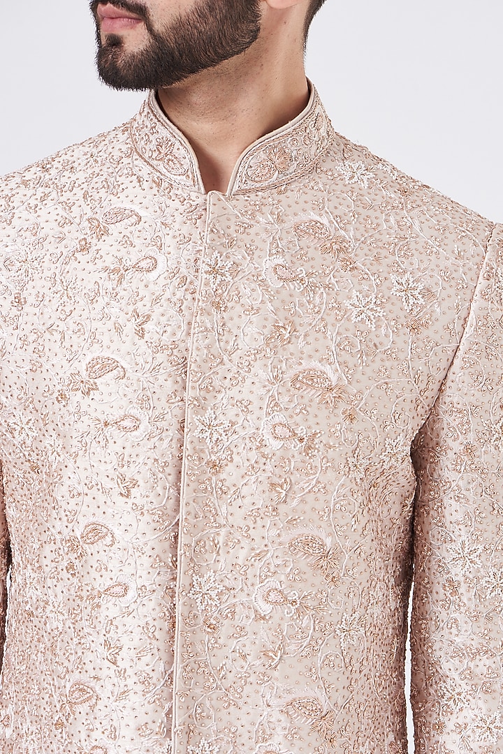 Rose Pink Embroidered Groom Sherwani Set by GUJRALS at Pernia's Pop Up Shop
