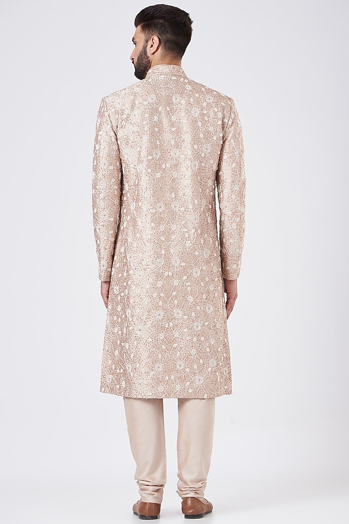 Rose Pink Embroidered Groom Sherwani Set by GUJRALS at Pernia's Pop Up Shop