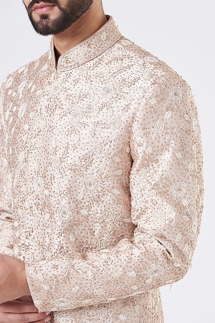 Rose Pink Embroidered Groom Sherwani Set by GUJRALS at Pernia's Pop Up Shop