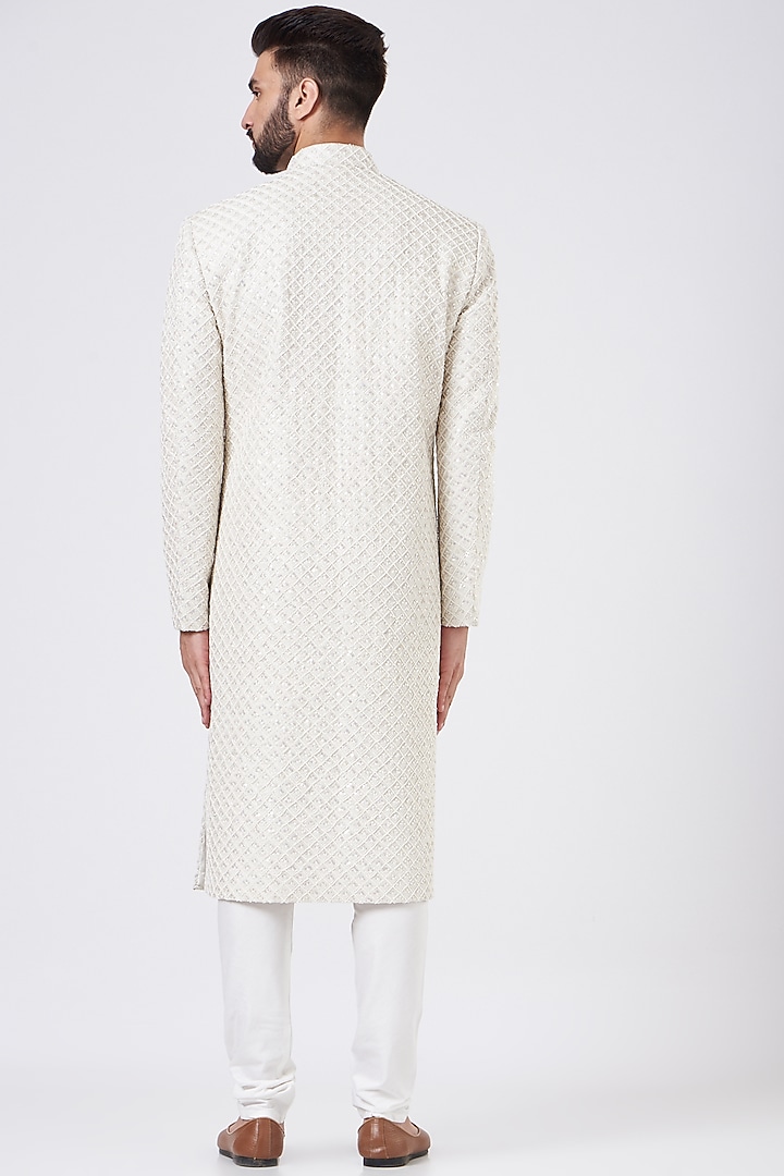 Ivory Silk Embroidered Wedding Sherwani Set by GUJRALS at Pernia's Pop Up Shop