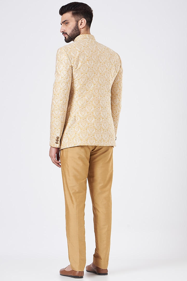 Beige Embroidered Wedding Bandhgala Jacket Set by GUJRALS at Pernia's Pop Up Shop