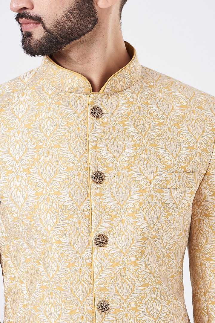 Beige Embroidered Wedding Bandhgala Jacket Set by GUJRALS at Pernia's Pop Up Shop
