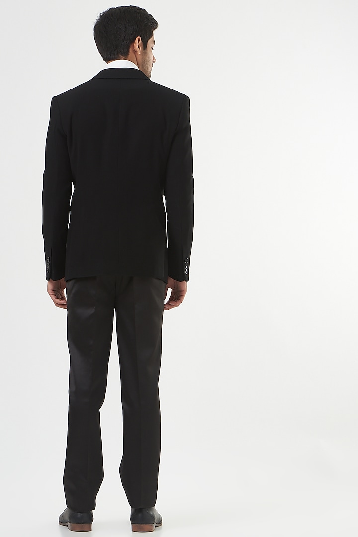 Black Rayon Embroidered Tuxedo Set by GUJRALS at Pernia's Pop Up Shop