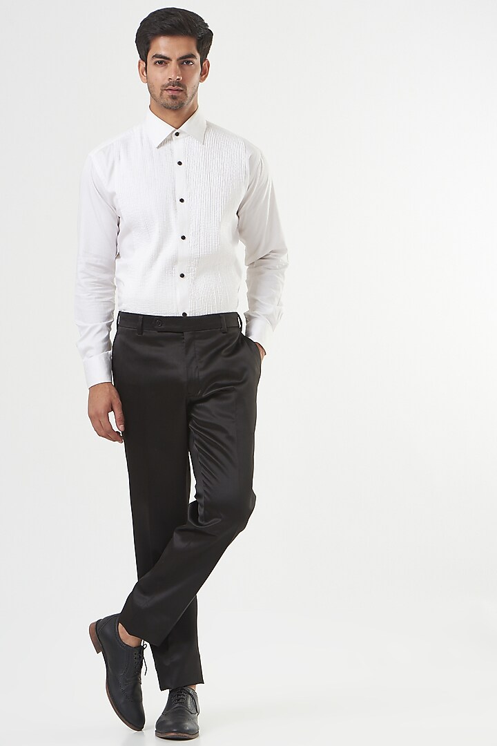 Black Rayon Embroidered Tuxedo Set by GUJRALS at Pernia's Pop Up Shop