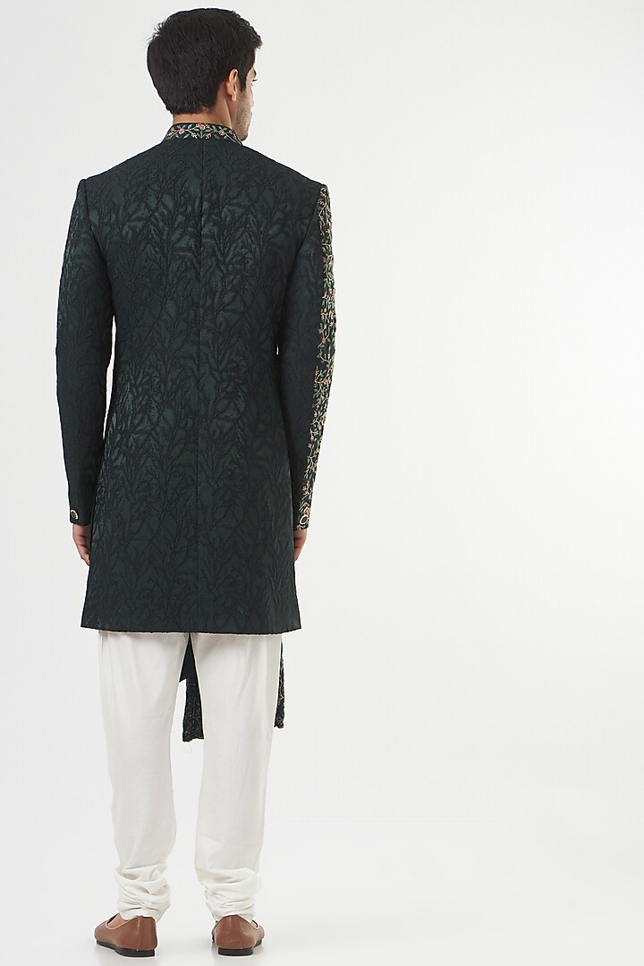Bottle Green Embroidered Indo-Western Set by GUJRALS at Pernia's Pop Up Shop