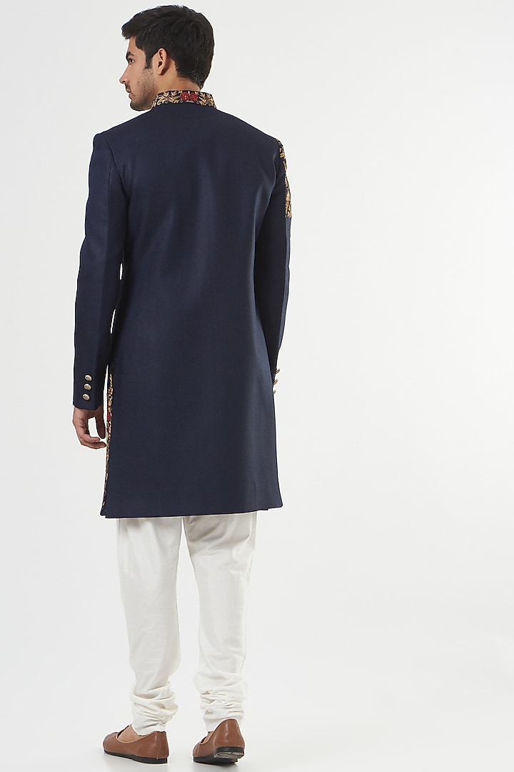 Blue Silk Embroidered Indo-Western Set by GUJRALS at Pernia's Pop Up Shop
