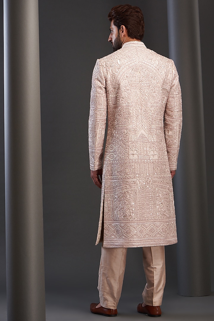 Rose Pink Silk Groom Sherwani by GUJRALS at Pernia's Pop Up Shop