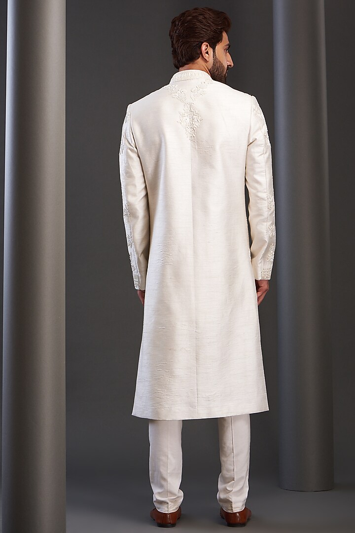 Ivory Silk Hand Embroidered Wedding Sherwani by GUJRALS at Pernia's Pop Up Shop
