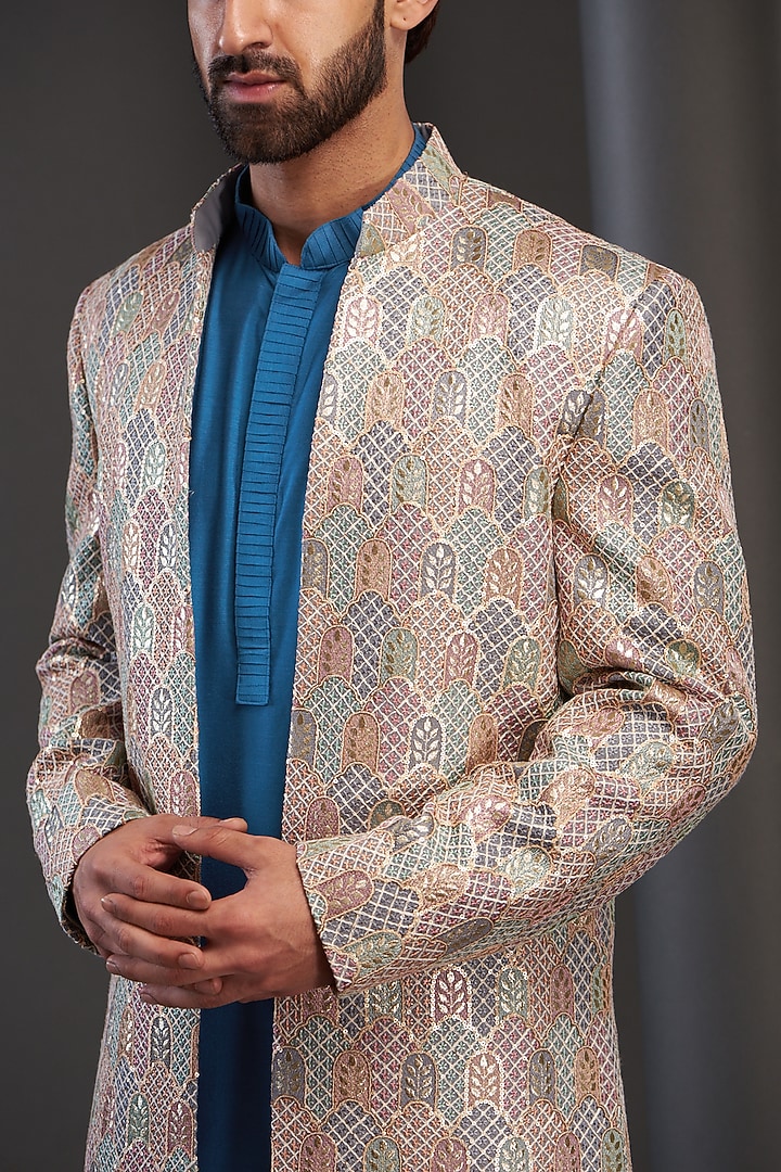 Multi-Colored Georgette Embroidered Wedding Indowestern by GUJRALS at Pernia's Pop Up Shop