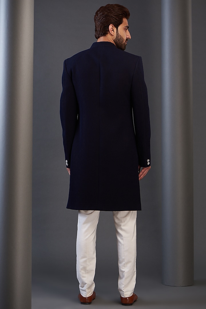 Blue Rayon Hand Embroidered Wedding Sherwani by GUJRALS at Pernia's Pop Up Shop