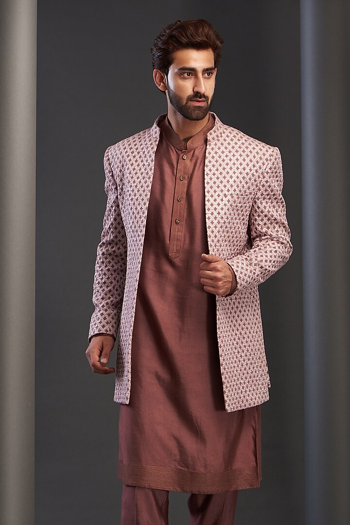 Rust Rayon Wedding Indowestern Jacket by GUJRALS at Pernia's Pop Up Shop