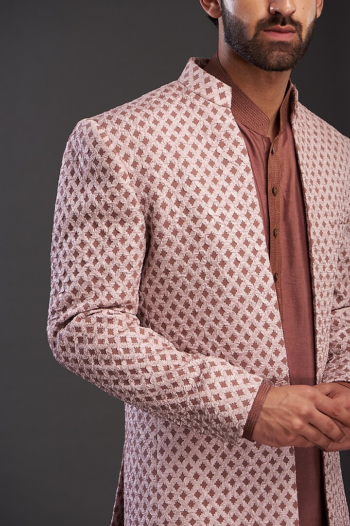 Rust Rayon Wedding Indowestern Jacket by GUJRALS at Pernia's Pop Up Shop