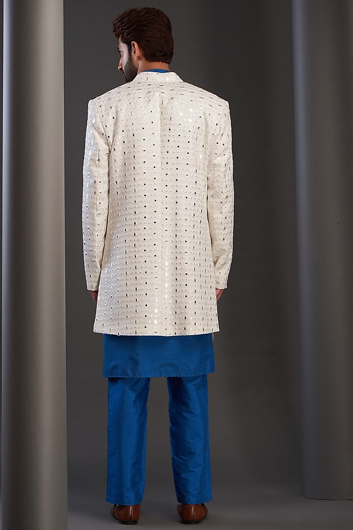 White Silk Embroidered Wedding Indowestern Set by GUJRALS at Pernia's Pop Up Shop