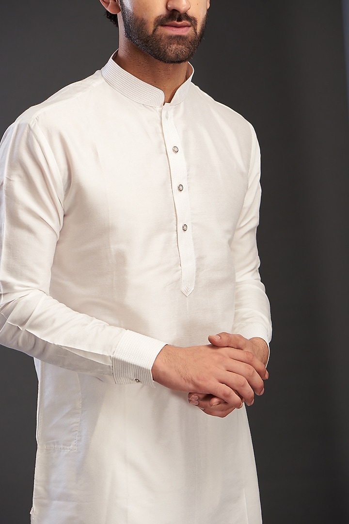 Ivory Silk Kurta Set by GUJRALS at Pernia's Pop Up Shop
