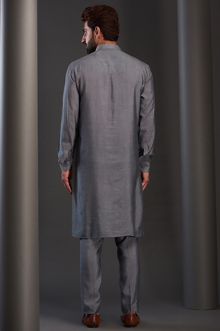 Grey Silk Kurta Set by GUJRALS at Pernia's Pop Up Shop