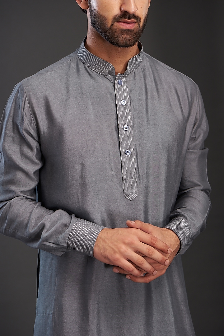 Grey Silk Kurta Set by GUJRALS at Pernia's Pop Up Shop