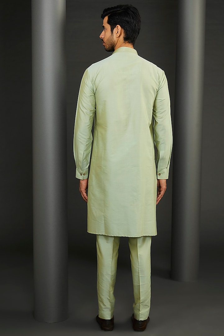 Green Cotton Silk Embroidered Wedding Sherwani Set by GUJRALS at Pernia's Pop Up Shop