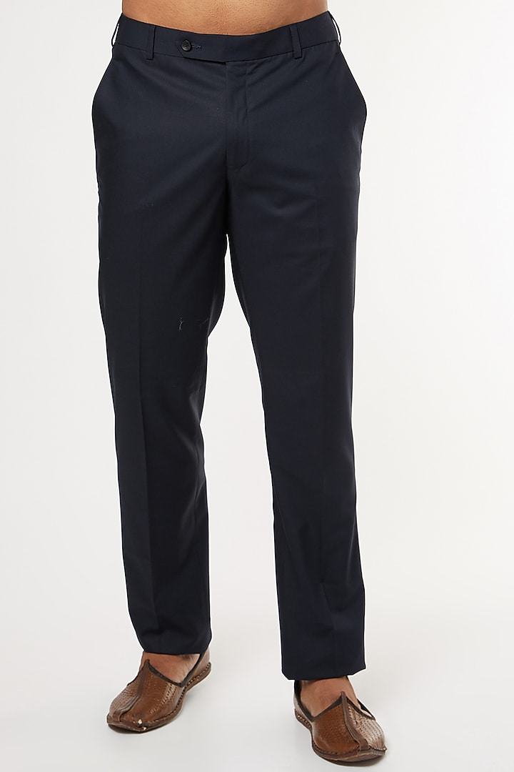 Navy Blue Italian Fabric Bandhgala Set by GUJRALS at Pernia's Pop Up Shop