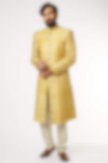 Yellow Achkan Sherwani Set by GUJRALS