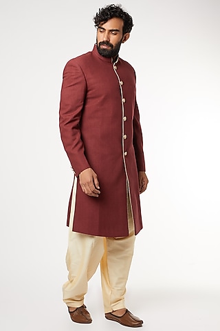 Maroon Achkan Sherwani Set by GUJRALS