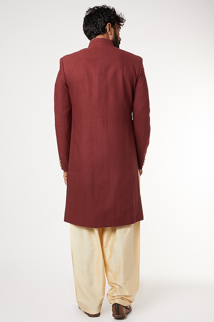 Maroon Achkan Wedding Sherwani Set by GUJRALS at Pernia's Pop Up Shop