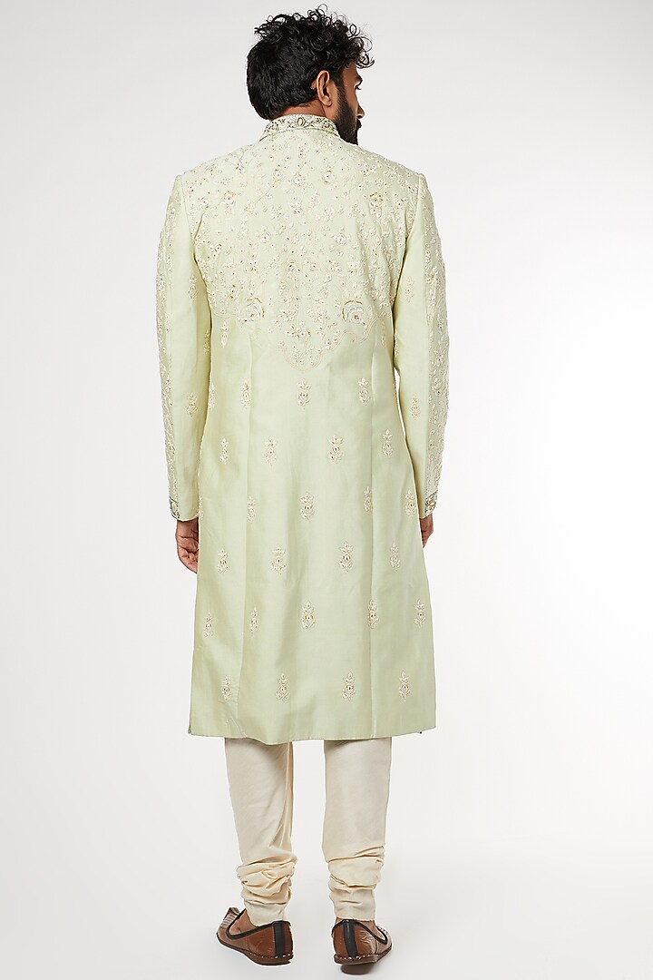 Mint Embroidered Wedding Sherwani Set by GUJRALS at Pernia's Pop Up Shop
