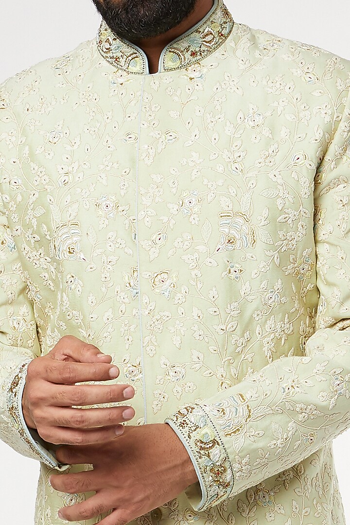 Mint Embroidered Wedding Sherwani Set by GUJRALS at Pernia's Pop Up Shop