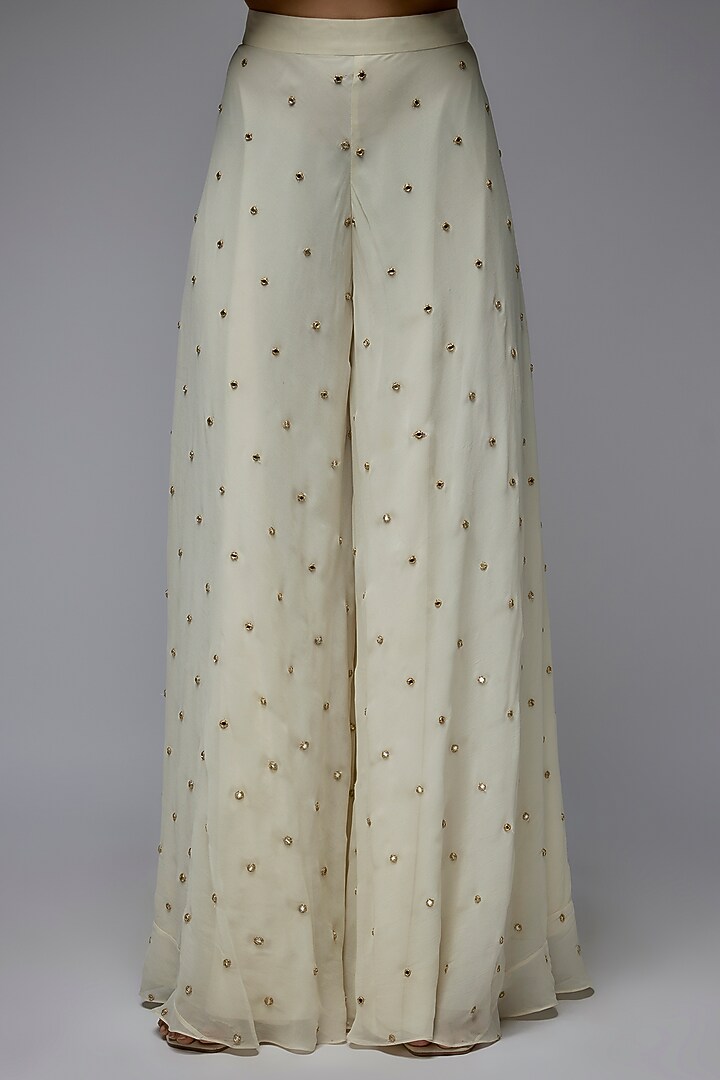 Ivory Georgette Machine Embroidered Wedding Sharara Set by Gulal Couture at Pernia's Pop Up Shop