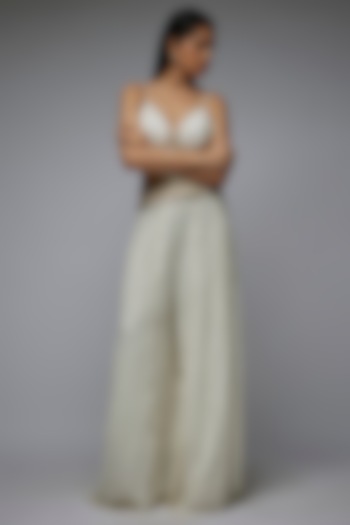 Ivory Georgette & Viscose Hand Embroidered Jumpsuit by Gulal Couture at Pernia's Pop Up Shop