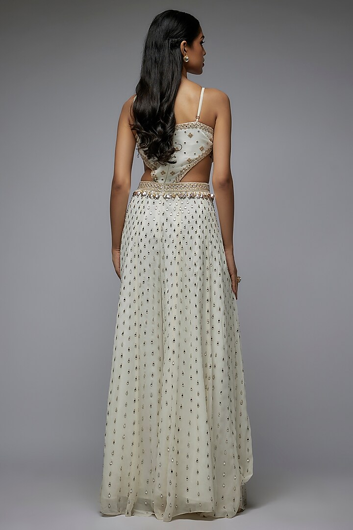 Ivory Georgette & Viscose Hand Embroidered Jumpsuit by Gulal Couture at Pernia's Pop Up Shop