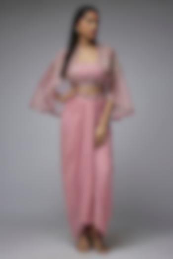 Dusty Pink Viscose & Georgette Mirror Work Cape Set by Gulal Couture at Pernia's Pop Up Shop