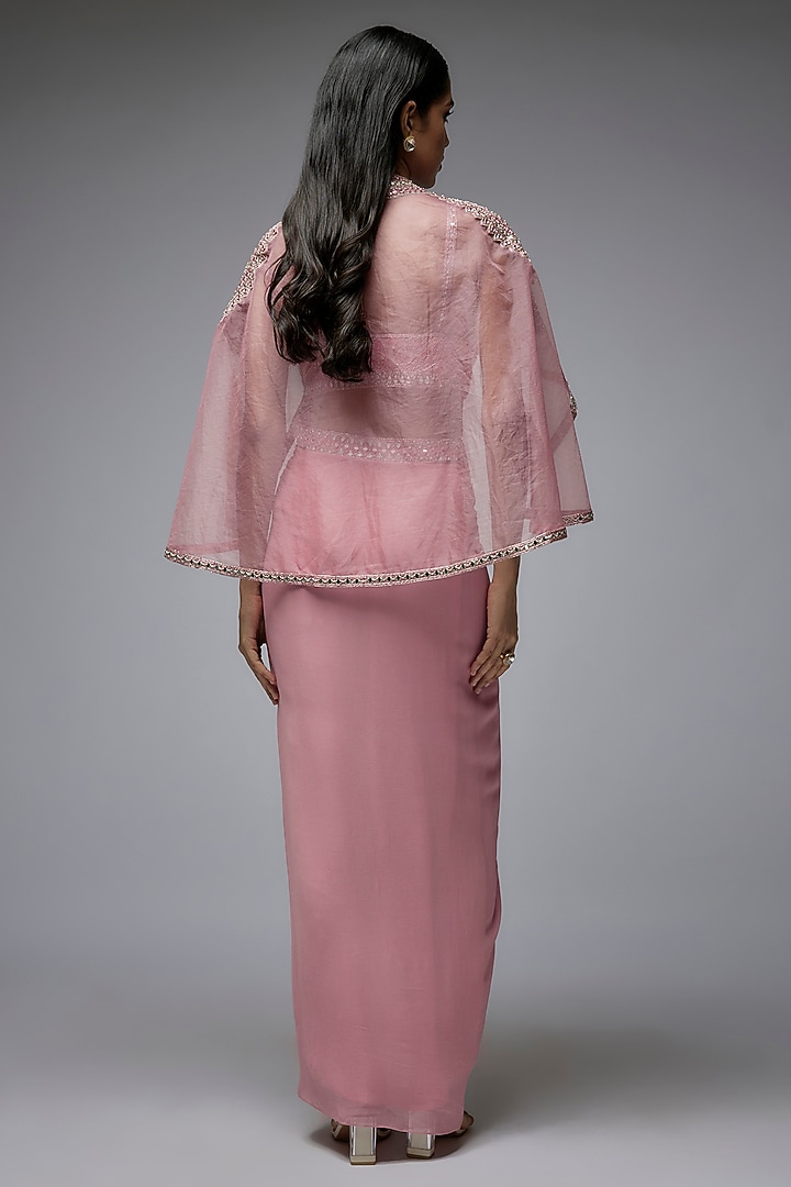 Dusty Pink Viscose & Georgette Mirror Work Cape Set by Gulal Couture at Pernia's Pop Up Shop