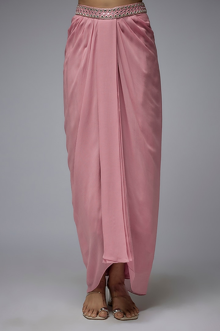 Dusty Pink Viscose & Georgette Mirror Work Cape Set by Gulal Couture at Pernia's Pop Up Shop