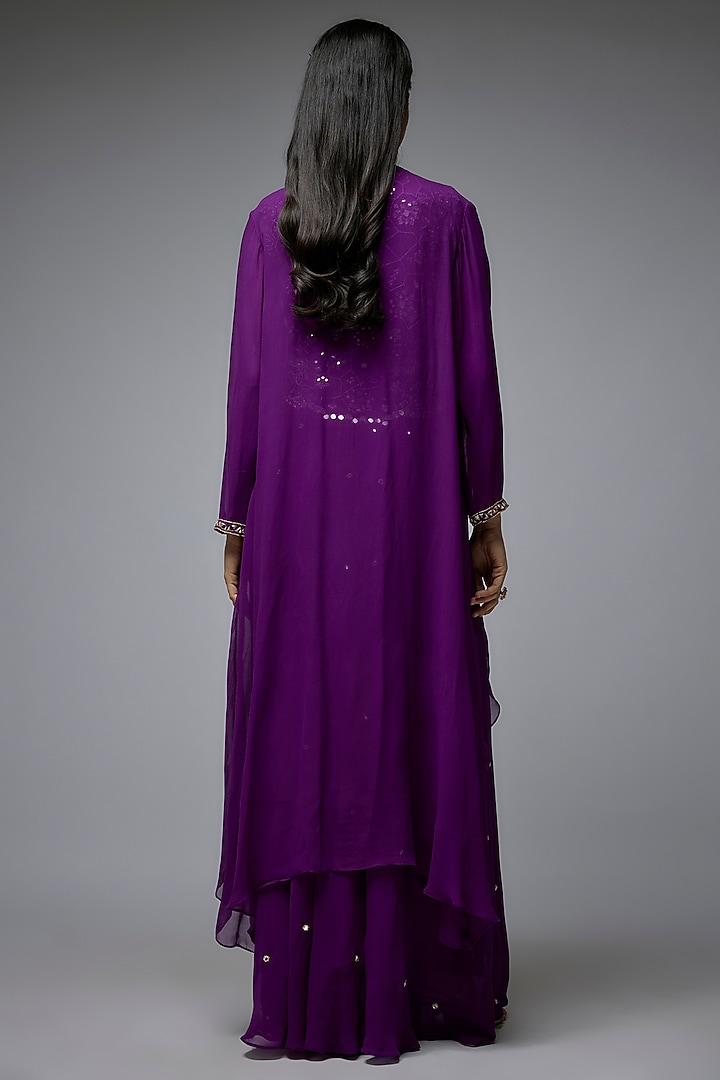 Purple Viscose & Georgette Mirror Embroidered Cape Set by Gulal Couture at Pernia's Pop Up Shop