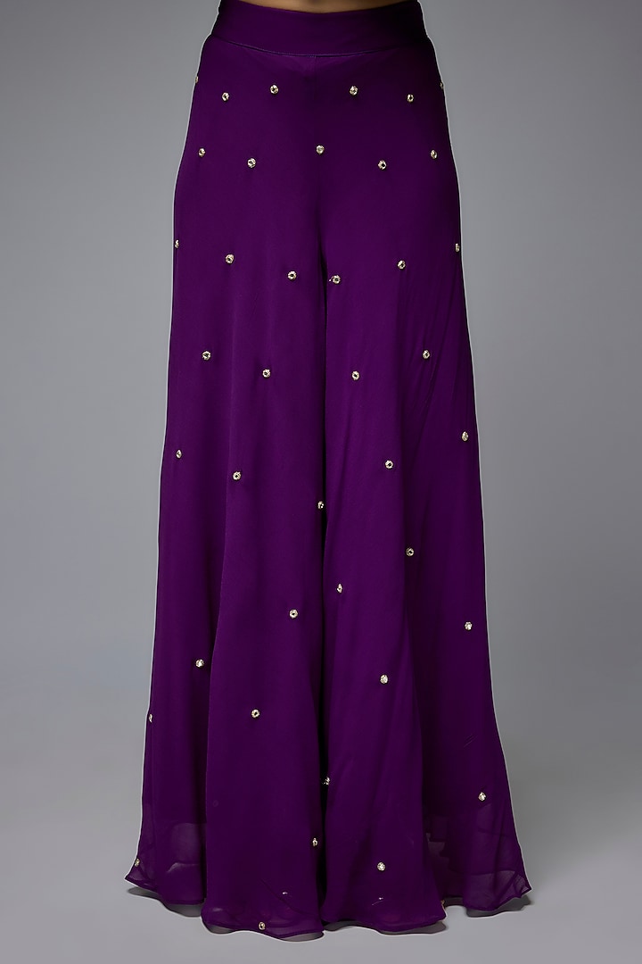 Purple Viscose & Georgette Mirror Embroidered Cape Set by Gulal Couture at Pernia's Pop Up Shop