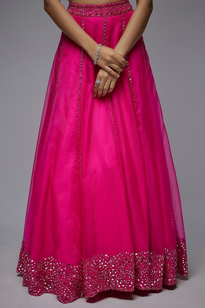 Hot Pink Organza Hand & Machine Embroidered Wedding Lehenga Set by Gulal Couture at Pernia's Pop Up Shop