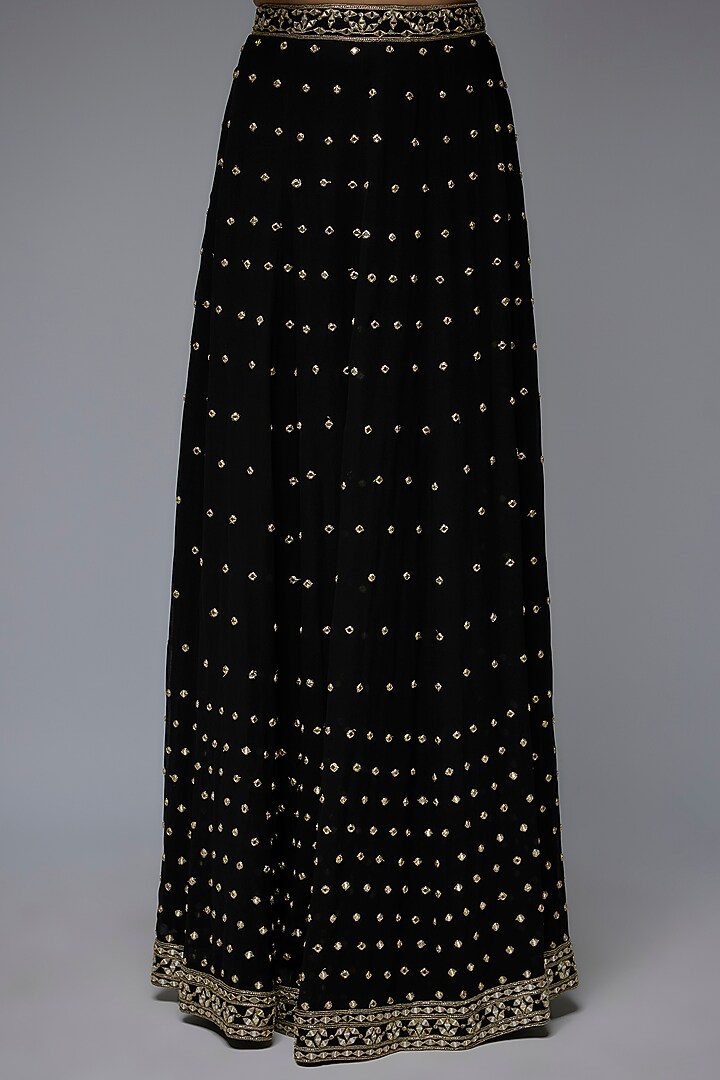 Black Viscose & Georgette Mirror Embroidered Skirt Set by Gulal Couture at Pernia's Pop Up Shop