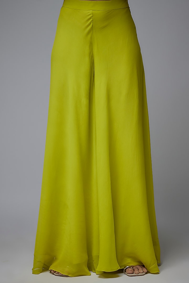 Lime Green Viscose & Georgette Wedding Sharara Set by Gulal Couture at Pernia's Pop Up Shop