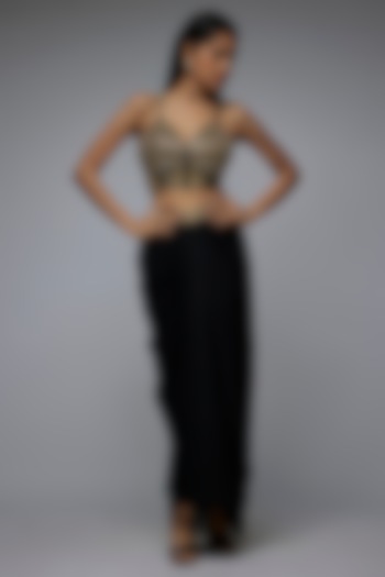 Black Viscose & Georgette Embroidered Draped Skirt Set by Gulal Couture at Pernia's Pop Up Shop