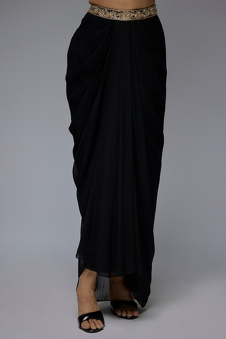 Black Viscose & Georgette Embroidered Draped Skirt Set by Gulal Couture at Pernia's Pop Up Shop