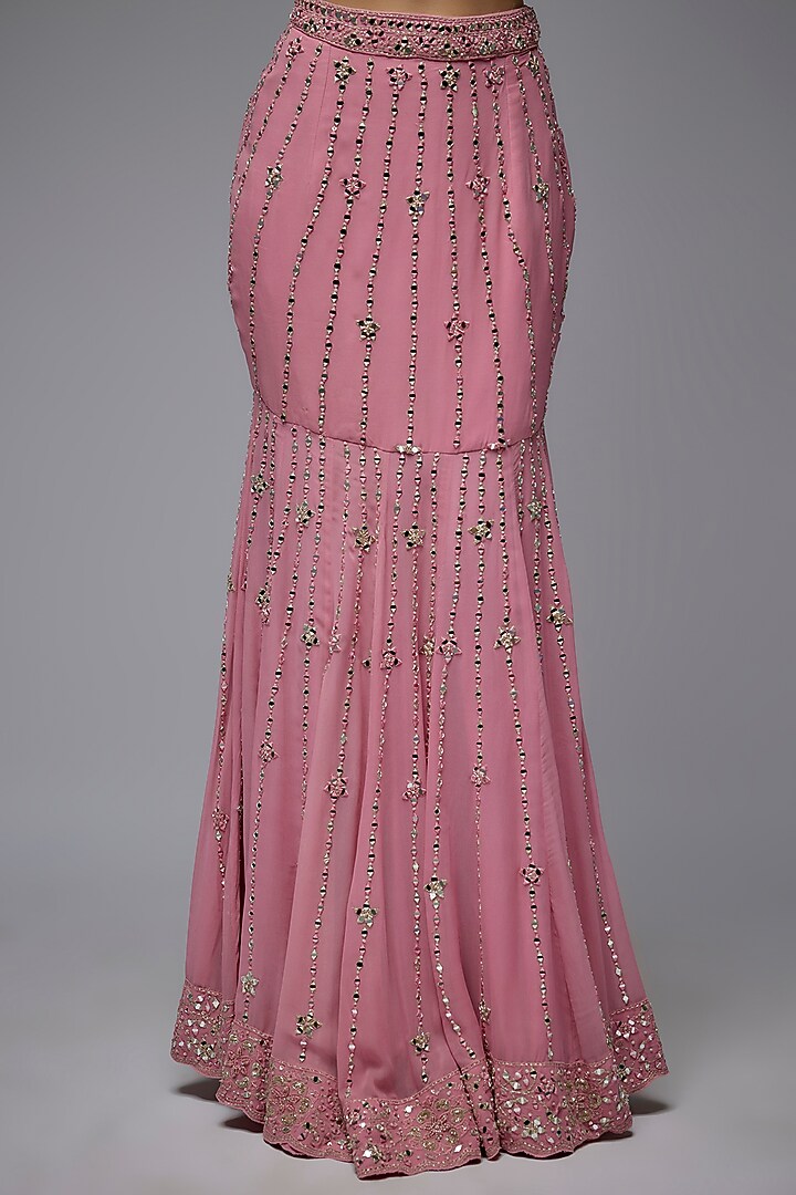 Dusty Pink Georgette Hand & Machine Embroidered Wedding Lehenga Set by Gulal Couture at Pernia's Pop Up Shop