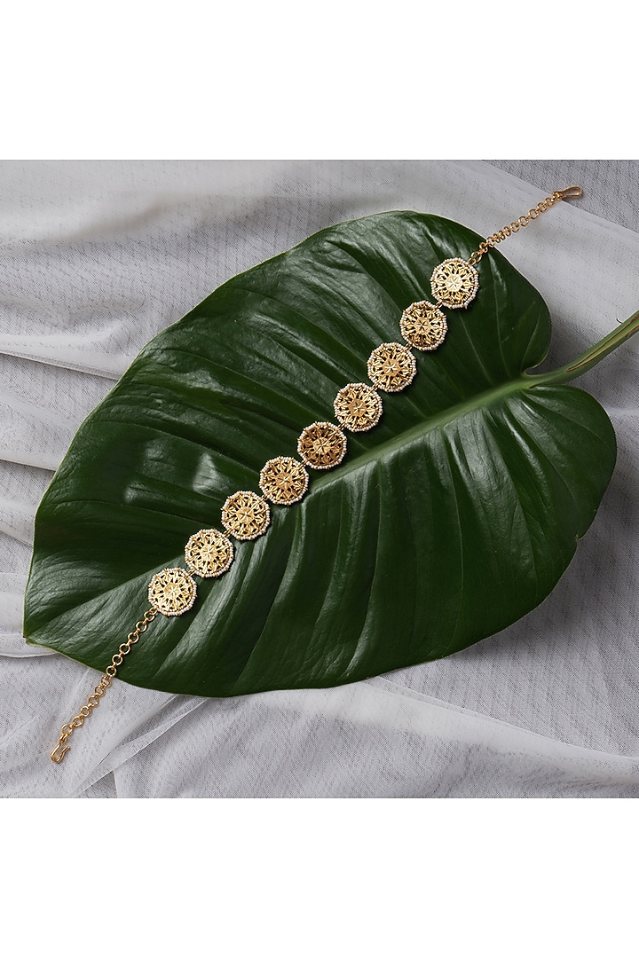 Gold Finish Pearl Dual-Purpose Choker Necklace In Sterling Silver by Gulaal Jewels at Pernia's Pop Up Shop